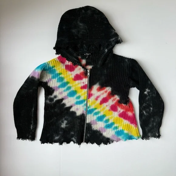 FBZ Girls Black Tie Dye Zip Up Hoodie Sweater Size 5 - Picture 5 of 5